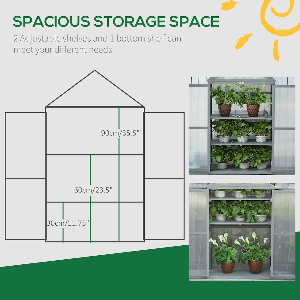 image 1 of Outsunny 80x47x138cm Wood Cold Frame Greenhouse for Plants PC Board Orange