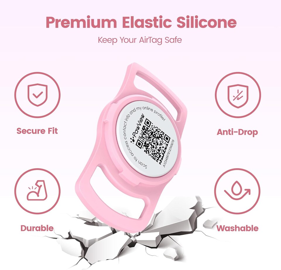 image 1 of AirTag Dog Collar Holder & Free App Pet Tracker Smart QR ID