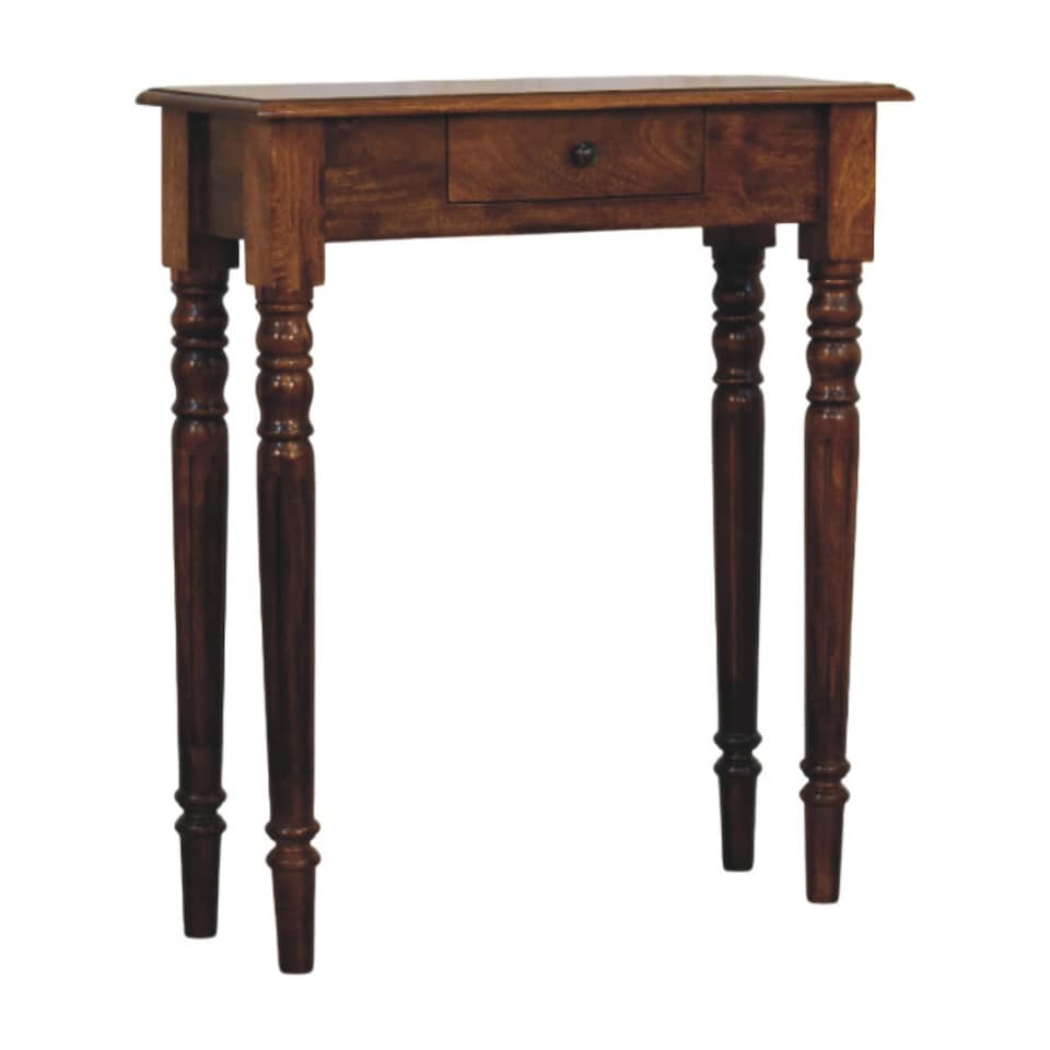 image 1 of Artisan Furniture Solid Wood Turned Legs 1 Drawer Chestnut Console, Brown