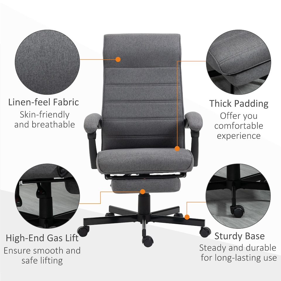 image 1 of Vinsetto Office Chair, Computer Desk Chair, Fabric Swivel Chair with Adjustable Height and Rolling Wheels for Home Office Work Study, Grey