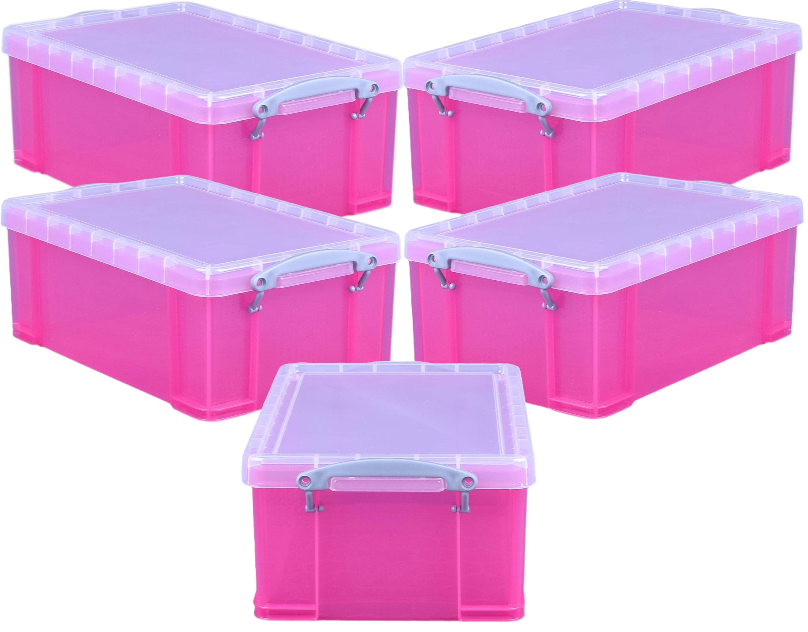 Really Useful Plastic Storage Box 9 Litre Transparent Pink Pack of 5
