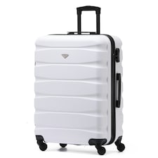 Flight Knight 25" 4 Wheel ABS Hard Case Medium Suitcase 100+ Airlines Approved - easyJet, British Airways, Ryanair, Jet2, Emirates & Many More - Check-in | White | White/ Black | Medium