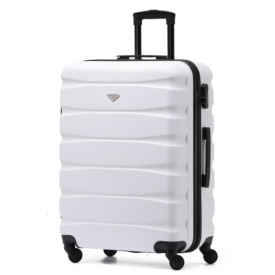 image 1 of Flight Knight 25" 4 Wheel ABS Hard Case Medium Suitcase 100+ Airlines Approved - easyJet, British Airways, Ryanair, Jet2, Emirates & Many More - Check-in | White | White/ Black | Medium