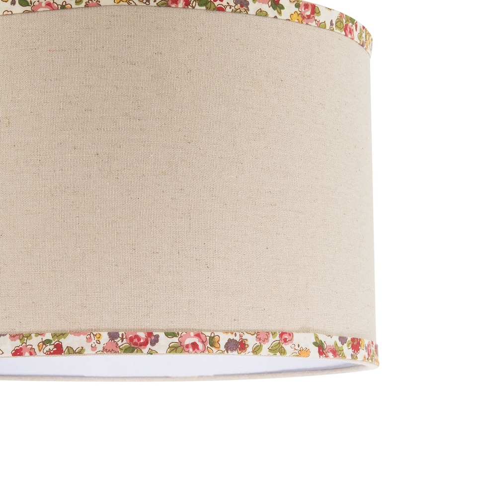 image 1 of Natural Oatmeal Linen Circular Lamp Shade with Colourful Floral Trims | Cream | Oatmeal | 1