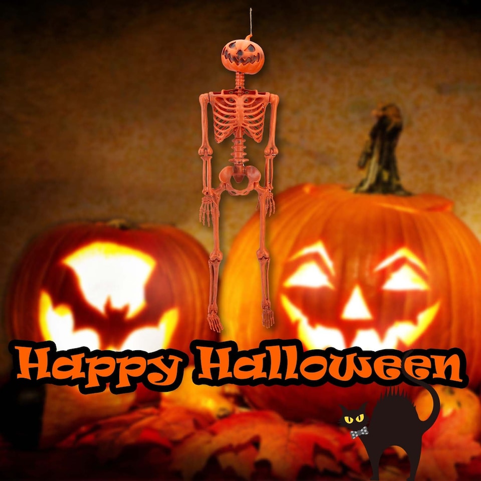 image 1 of PMS Halloween Hanging Pumpkin Skeleton, Orange