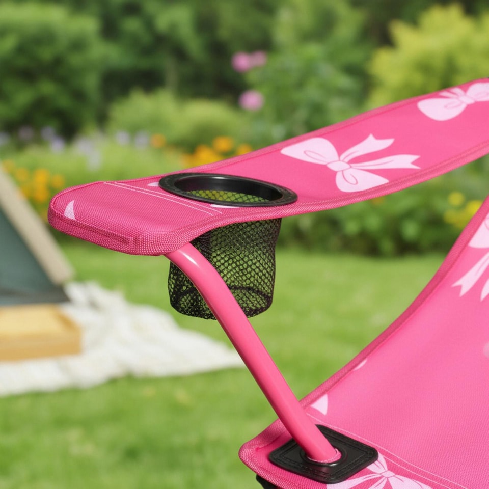 image 1 of OHS Kids Bows Camping Chair Folding Garden Outdoor Picnic Seat | Pink | Hot Pink