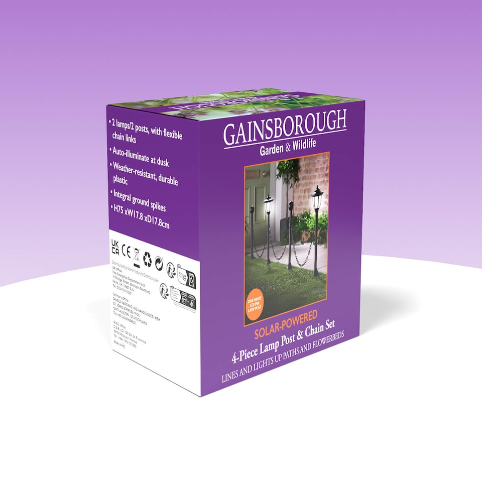 image 1 of Coopers of Stortford Solar Lamp Post & Chain Set 4 Piece Garden Border Bollard Path Light