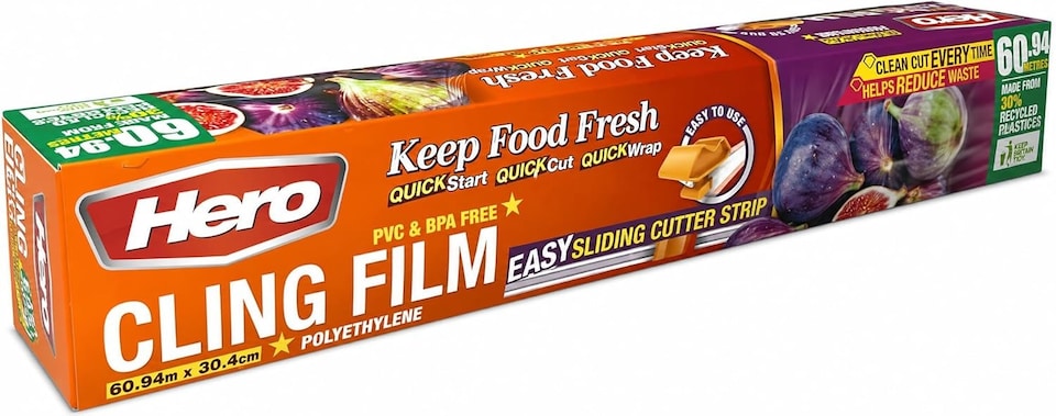 image 1 of Hero Cling Film 60m x 30cm with Easy Sliding Cutter – Kitchen & Catering Cling Film Dispenser | PVC & BPA Free Food Wrap