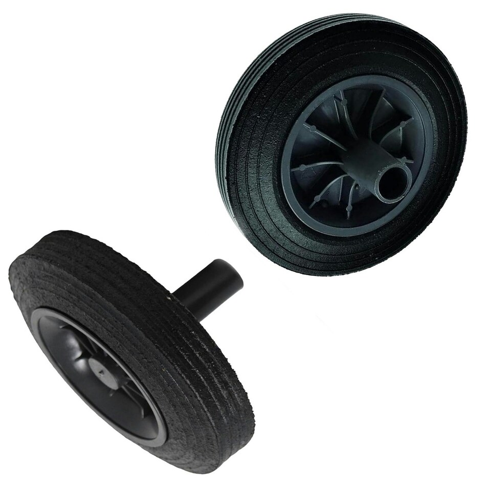 image 1 of Pack Of 2 Heavy Duty Rubber Wheels With Nose Collar & Metal Axle Kit For Wheelie Bin Replacements Black