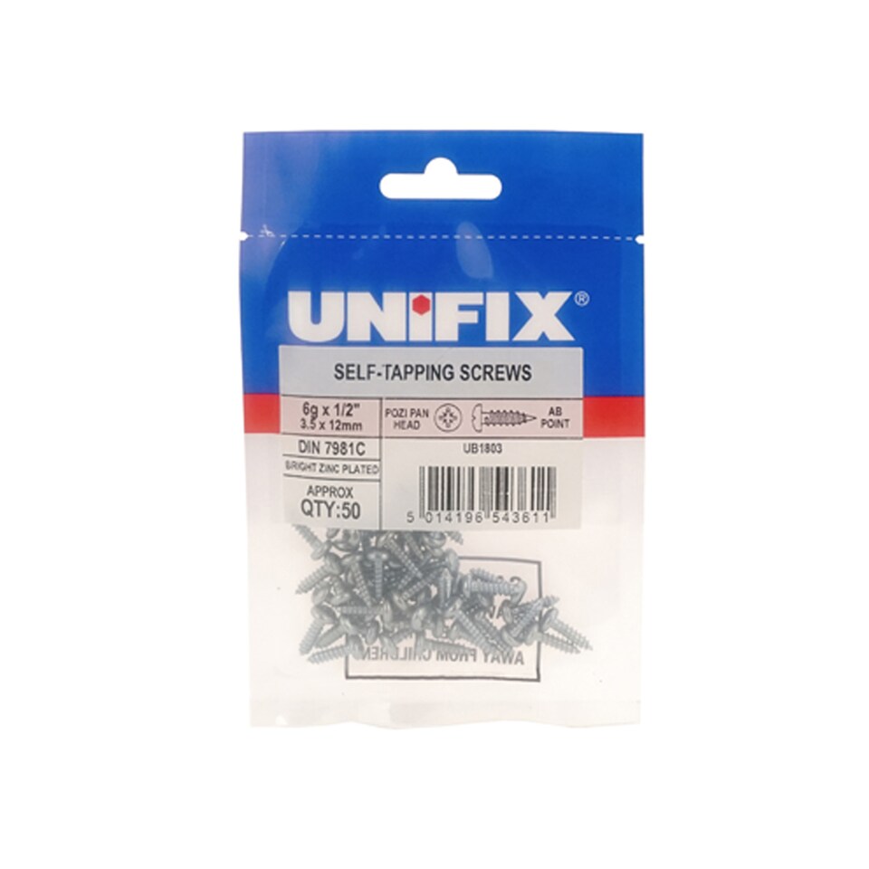 Unifix Self-Tapping Screws Pozi Pan Head AB DIN 7981C BZP 8G x 1.1/4inch - Box of 125