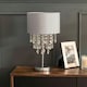 image 1 of ValueLights Lulu Grey Fabric Table Lamp with Acrylic Jewel Droplet Drum Shade Bedside Lamp - Bulb Included