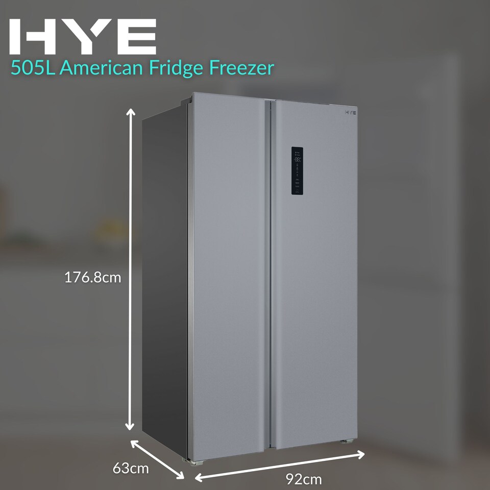 image 1 of HYE 505 Litre Frost Free American Fridge Freezer, 92cm, Silver - RF01AM505S07