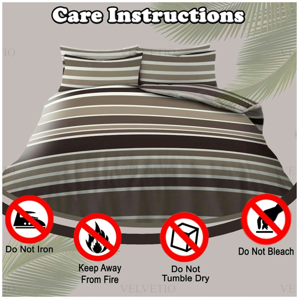 image 1 of VELVETIO Burford Stripe Complete Duvet Cover Set with Fitted Sheet Breathable Bedding Quilt Brown | Natural | King