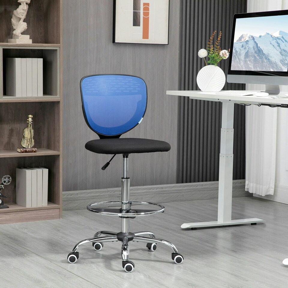 image 1 of Vinsetto Draughtsman Chair, Tall Office Chair with Lumbar Support, Blue