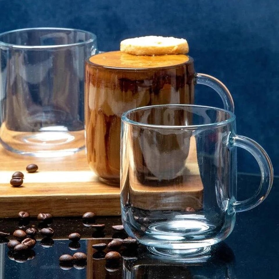 image 1 of 6 Pcs Iconic Glass Mugs Coffee Tea Cup Set Hot Drinks Handle | Clear | Clear