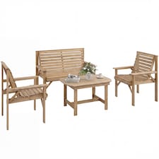Outsunny 4 Seater Garden Furniture Sofa Set with Curved Seat, Natural Wood | Brown | Natural wood finish | Four Seater