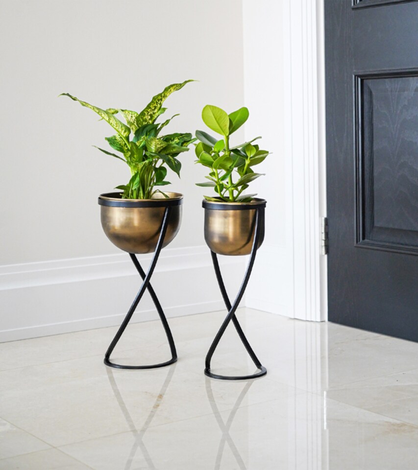 image 1 of Indoor Kensington Round Planter on Stand - Metal - L14 x W14 x H42 cm - Brass | Copper
