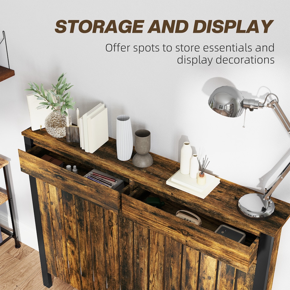 image 1 of HOMCOM Radiator Cover with Drawers, Vertical Slatted Grill, Industrial MDF Wood Cabinet Shelf Heating Cover for Living Room, Bedroom, Hallway, Large, 119 x 19 x 93cm, Rustic Brown