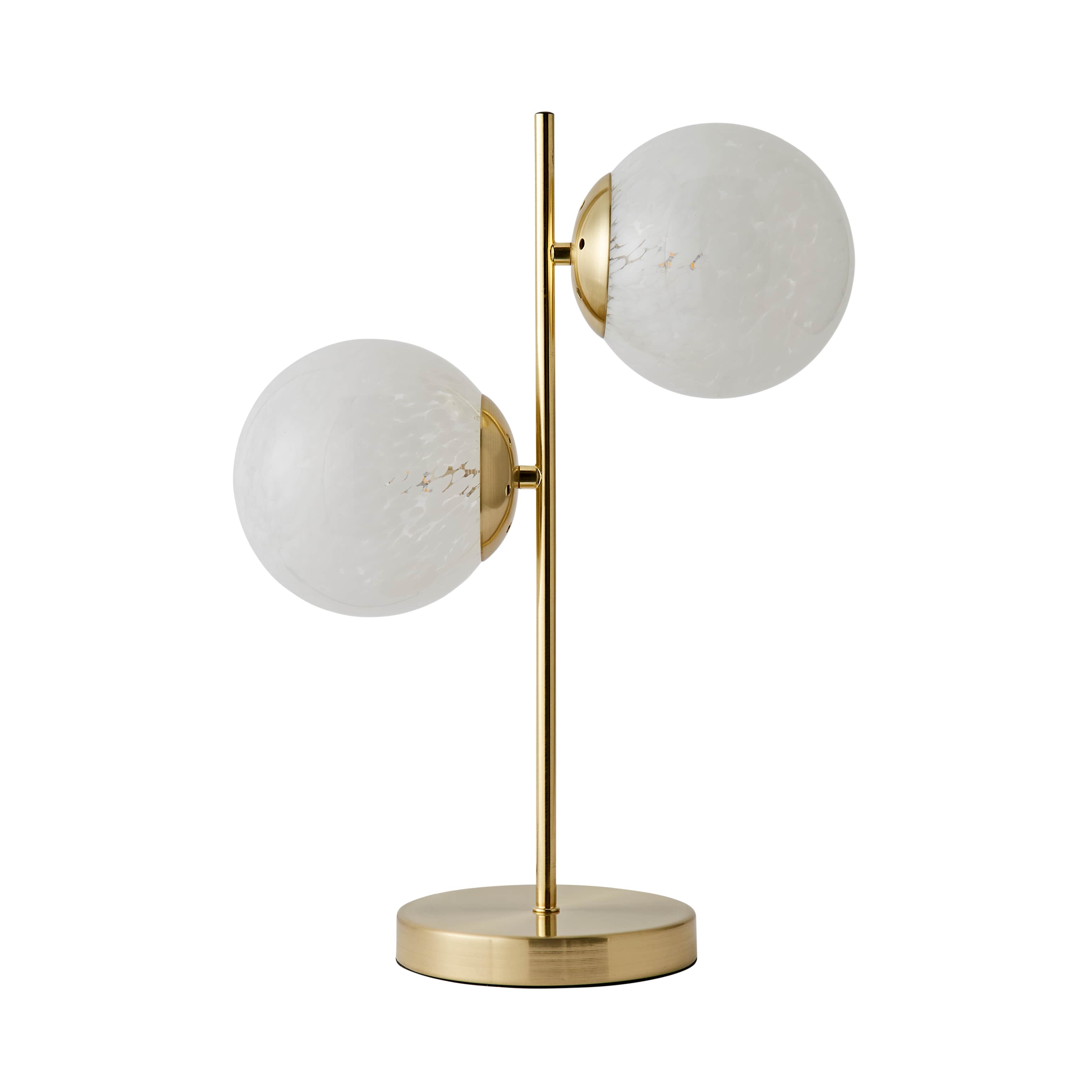 ValueLights Jas Gold Table Lamp with White Confetti Glass Globe Shades with Bulbs