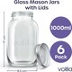 image 2 of 1L Mason Jar - Leakproof Glass Jar with Airtight Lid, Labels, Chalk Pen & Cleaning Brush | Clear | Clear | 1000ml - 6 Pack | 6