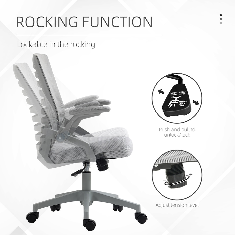 image 1 of Vinsetto Mesh Office Chair, Swivel Task Desk Chair with Lumbar Back Support, Flip-Up Arm, Adjustable Height for Home Office, Grey