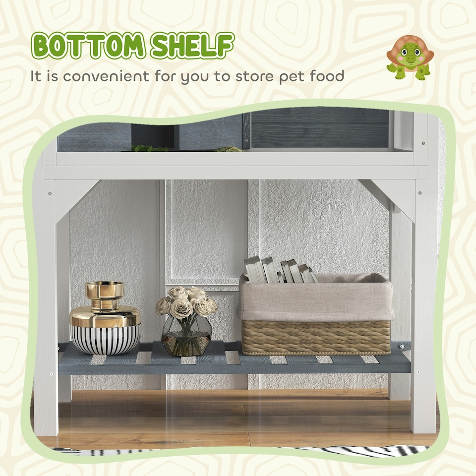 image 1 of PawHut Wooden Tortoise House with Storage Shelf, Clear Observation Windows