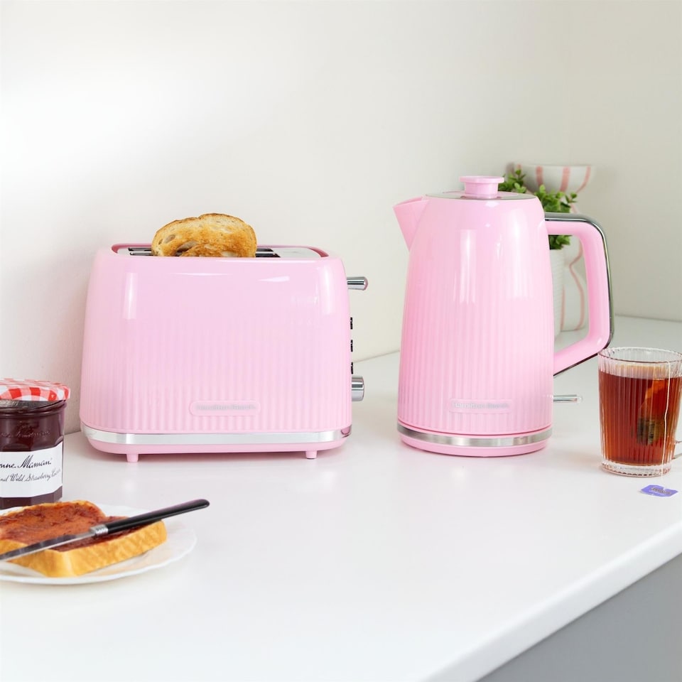 image 1 of Hamilton Beach Kettle and Toaster Set, Miami, Electric Kettle 1.7L, Wide Slot Toaster 2 Slice, Boil Dry Protection, 7 Variable Browning Levels, Flamingo Pink - HBMIAF