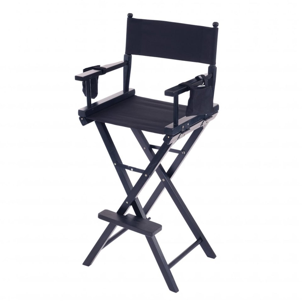 image 1 of Professional Black Wooden Folding Director Makeup Chair with 2 Storage Pouches | Black