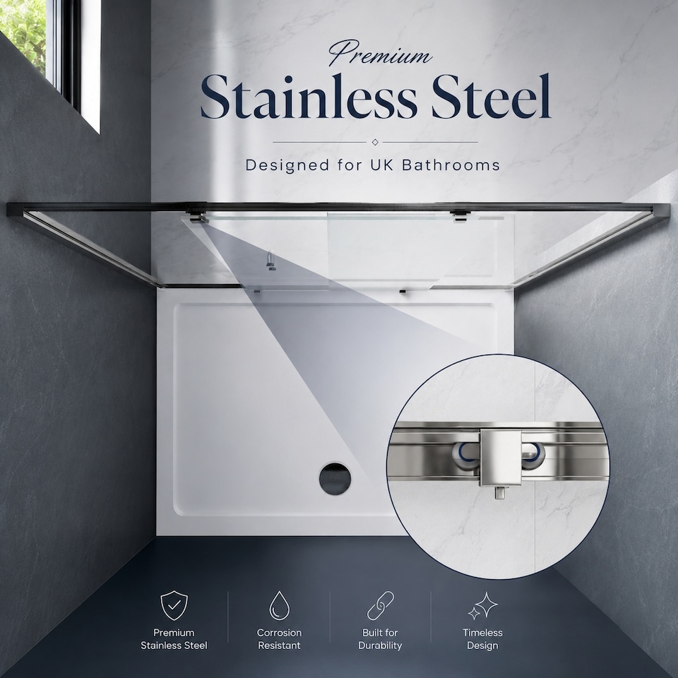 image 1 of Stech Homes 1500mm Reversible Sliding Shower Enclosure with 700mm Side Panel, 5mm Glass Chrome