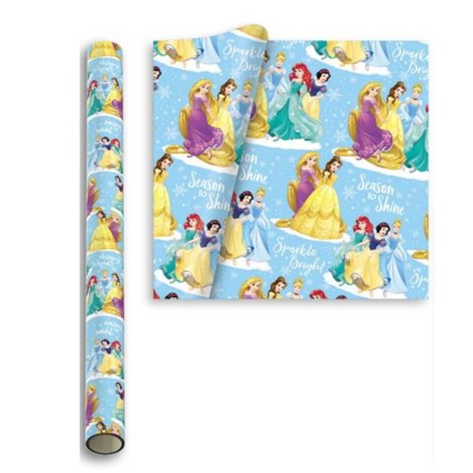 Pack of 2 3m Blue Disney Princess Design Christmas Gift Wrapping Paper