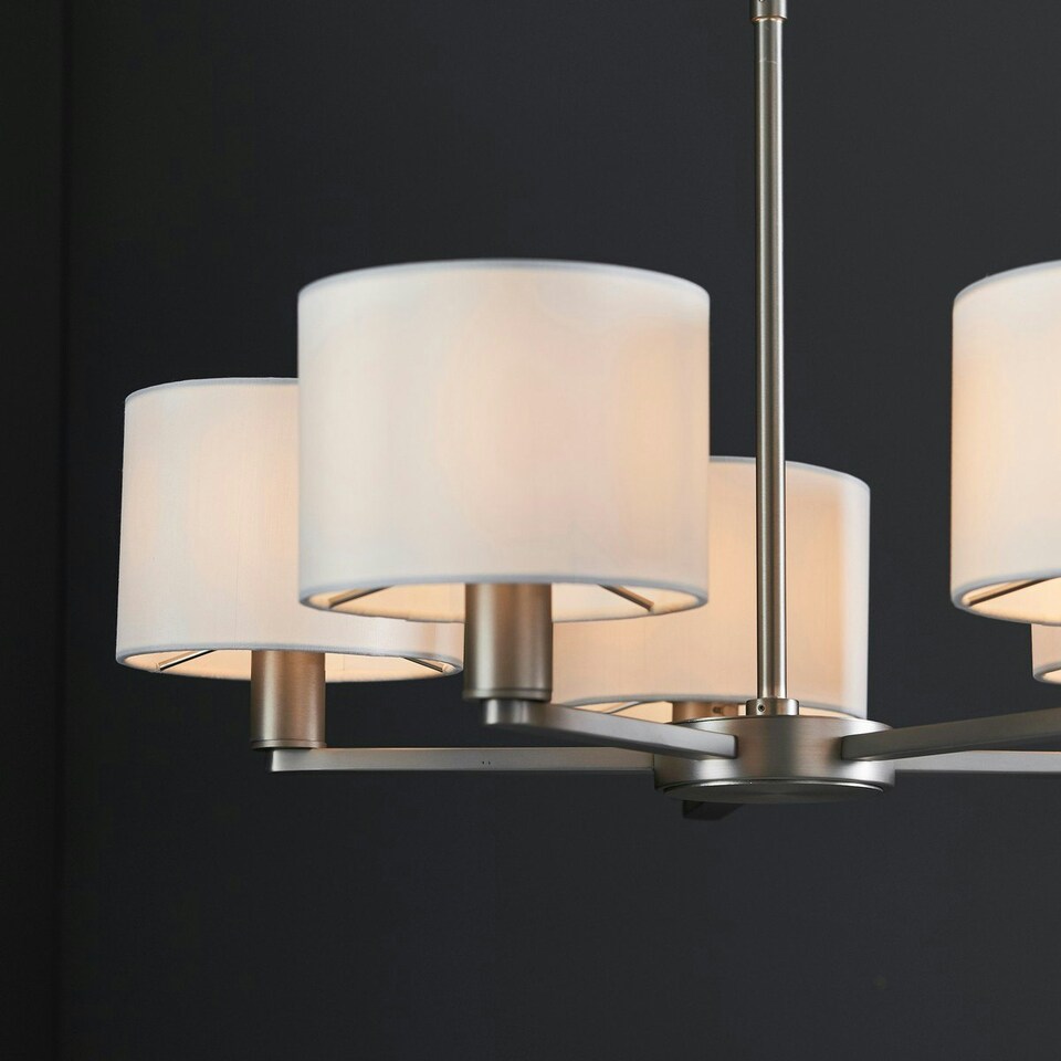 image 1 of Daley 5 Light Multi Arm Ceiling Pendant Matt Nickel, Vintage White Silk Effect, E14