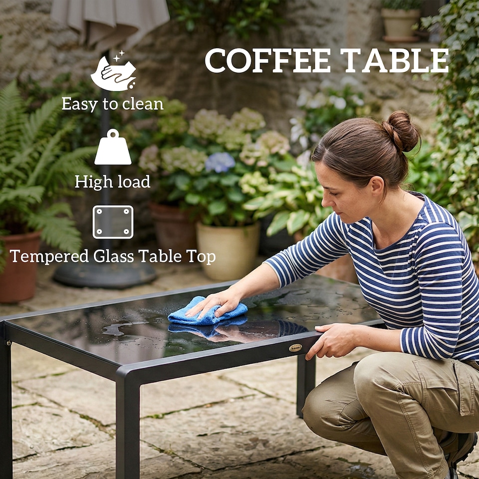 image 1 of Outsunny Garden Corner Sofa Set, Garden Furniture Set with Coffee Table | Grey | Light Grey | Five Plus Seater