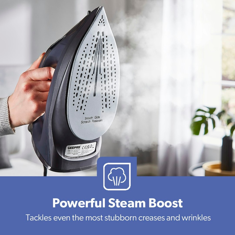 image 1 of GEEPAS Steam Iron | Clothes Dry & Steam Press, 2400W Black