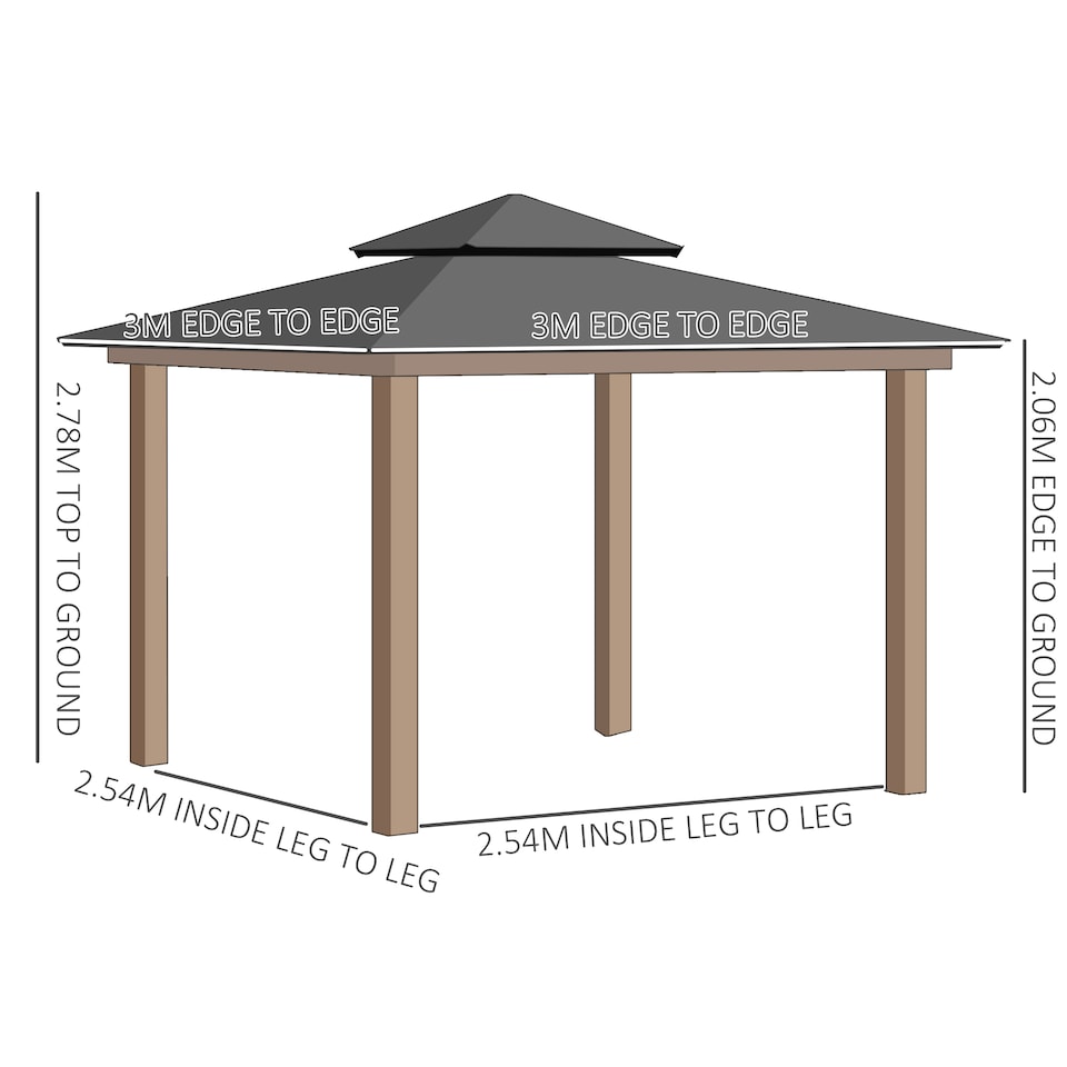 image 1 of Outsunny 3 x 3 m Outdoor Polycarbonate Gazebo Double Roof Hard Top Gazebo with Galvanised Steel Frame Nettings Curtains for Garden Lawn Patio and Deck Khaki