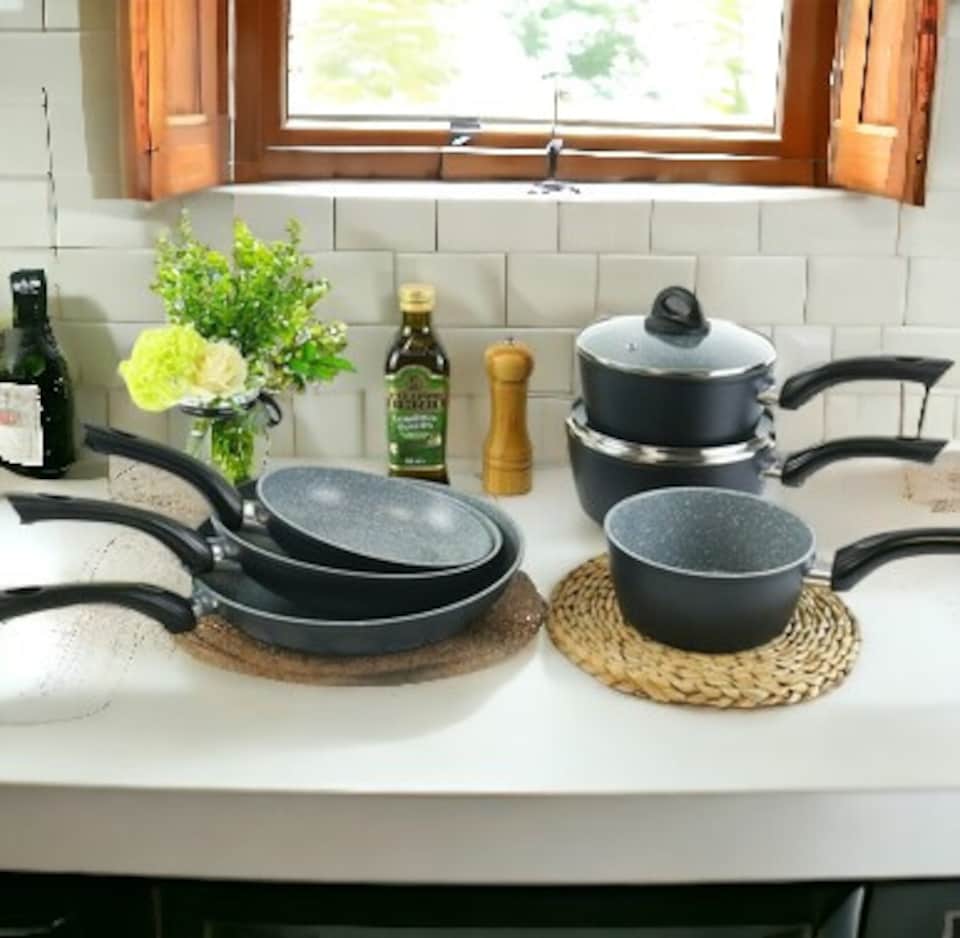 image 1 of 5-PC Forged Aluminium Frying Pans Cookware Set