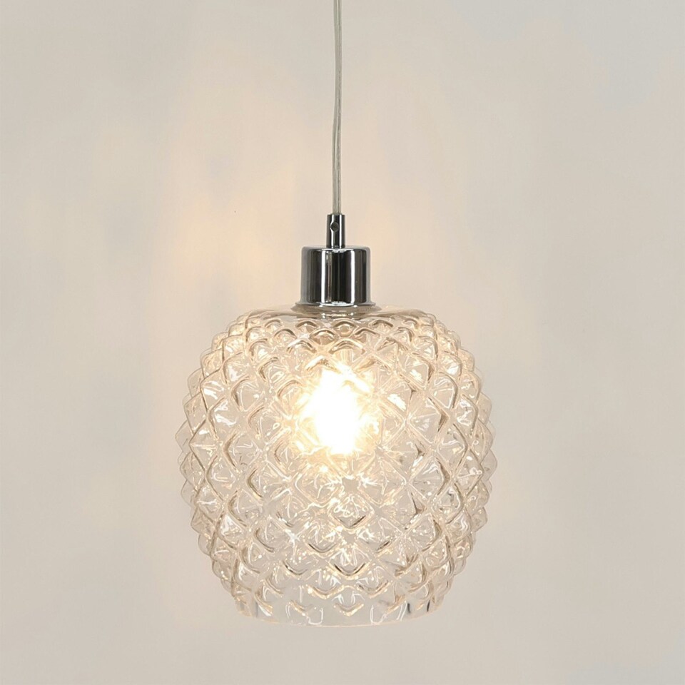 image 1 of First Choice Lighting Set of 2 Baine Clear Textured Glass with Chrome Pendant Fittings Chrome | Red
