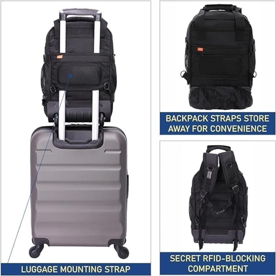 image 1 of Aerolite 40x20x25 Ryanair Maximum Size Backpack Trolley Bag with 2 Wheels Cabin Luggage Approved Extendable Handle Travel  Holdall Rucksack with 10Year Warranty Black