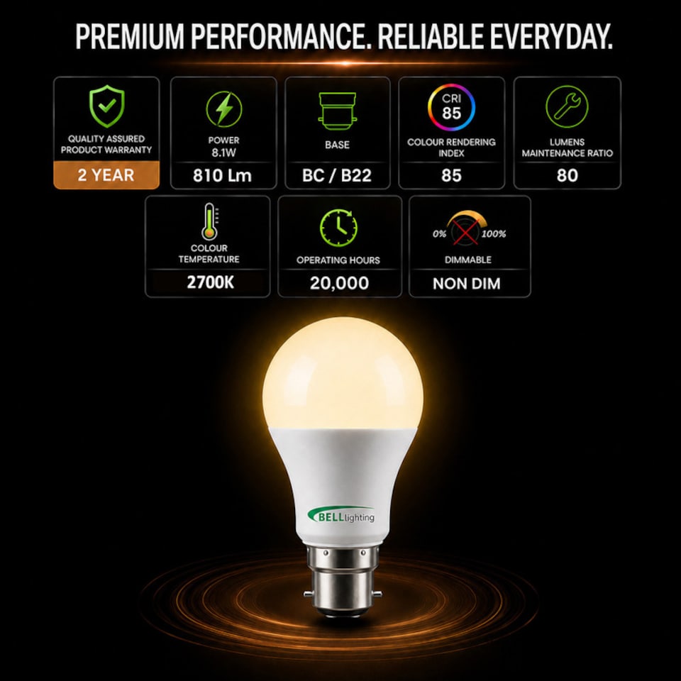 image 1 of BELL Lighting B22 Bayonet 8.1W LED GLS Warm White 2700K Energy Saving Light Bulb