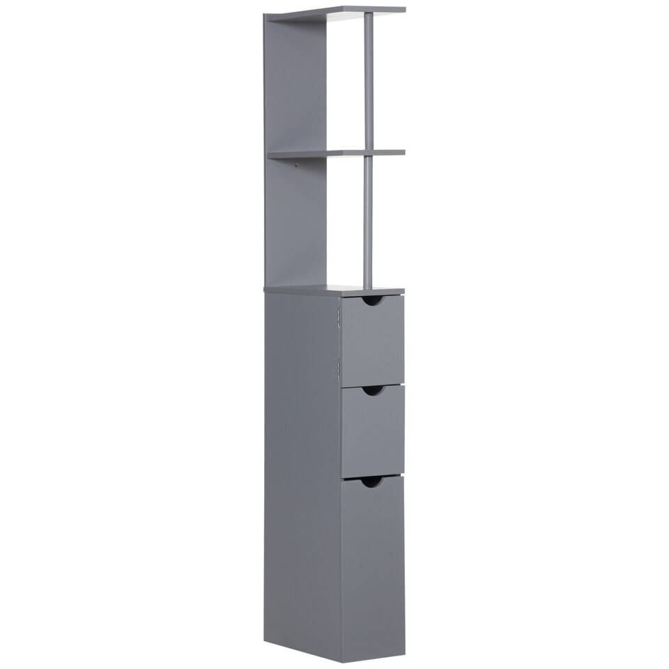 image 1 of HOMCOM Tall Bathroom Cabinet, Freestanding Bathroom Storage Cabinet with 2-Tier Shelf and Drawers, Narrow Cupboard Storage Unit, Grey