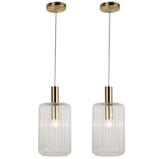 First Choice Lighting Set of 2 Fluted Glass Design Pendant Fitting Finished with Clear Glass and Bronze Effect Colour Bronze | Clear