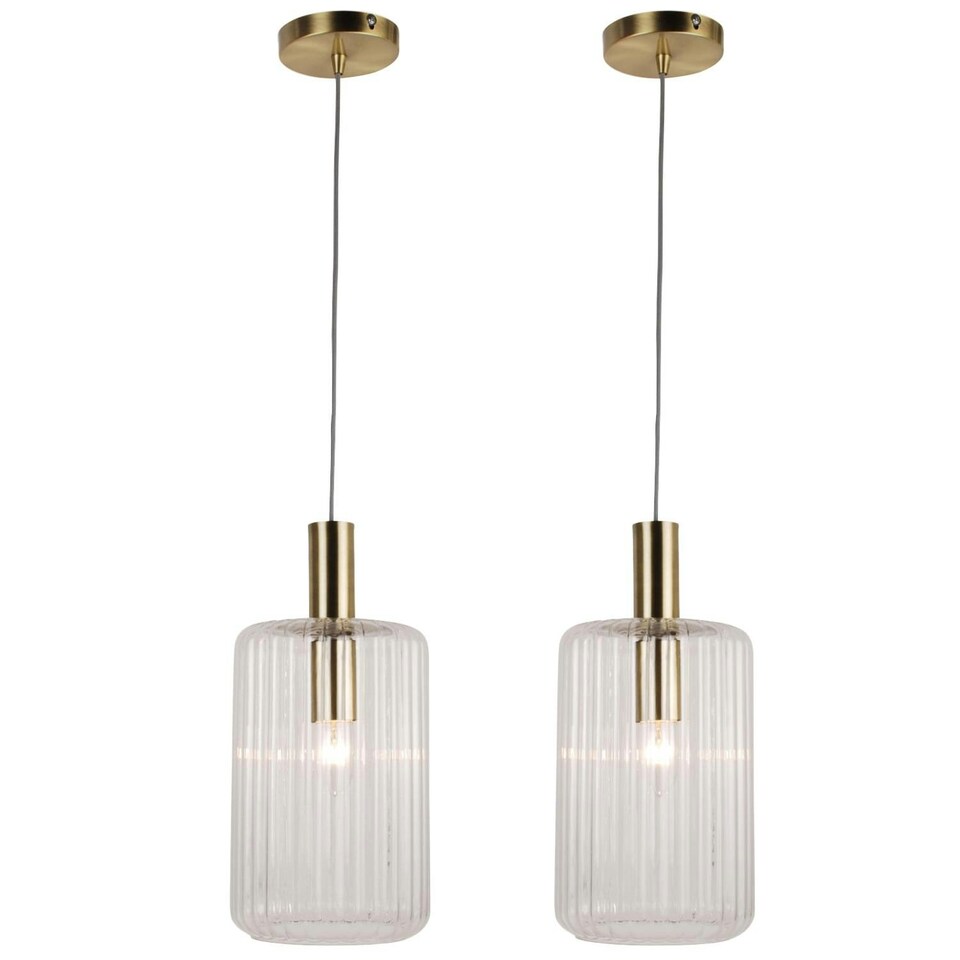 image 1 of First Choice Lighting Set of 2 Fluted Glass Design Pendant Fitting Finished with Clear Glass and Bronze Effect Colour Bronze | Clear