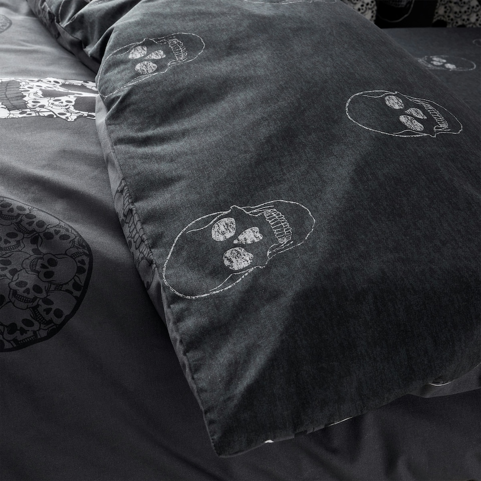 image 1 of Catherine Lansfield Skulls Reversible Single Duvet Cover Set Grey