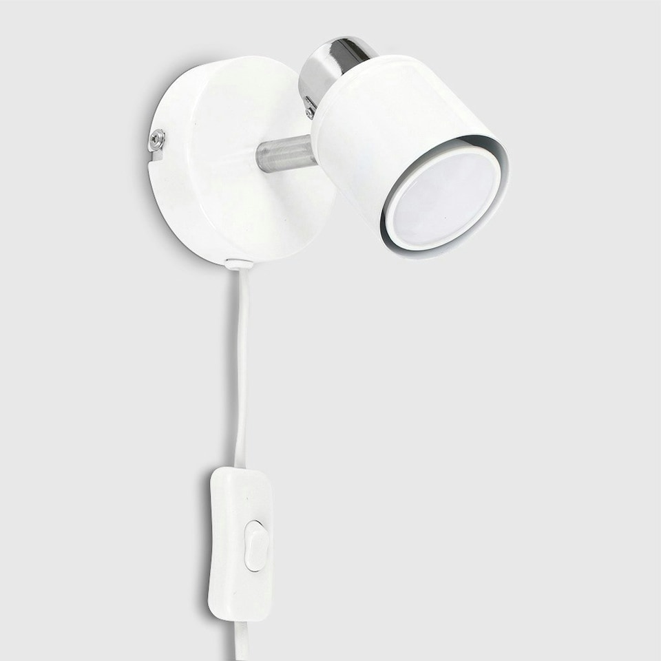 image 1 of ValueLights Modern White And Chrome Spotlight Wall Light With Cable And Switch | White
