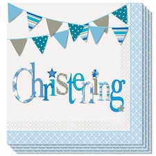Christening Blue Luncheon Napkins 2Ply 33cm Pack Of 16
