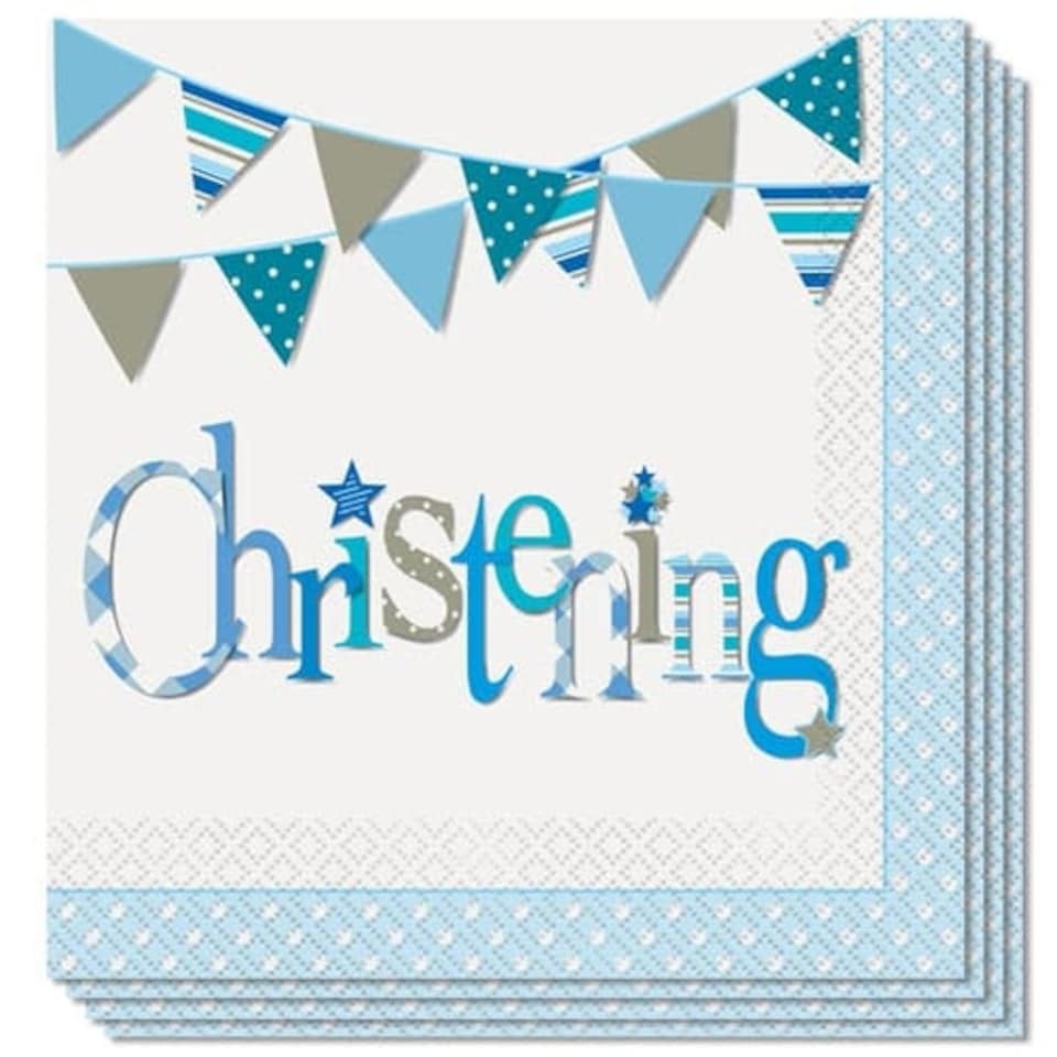 Christening Blue Luncheon Napkins 2Ply 33cm Pack Of 16