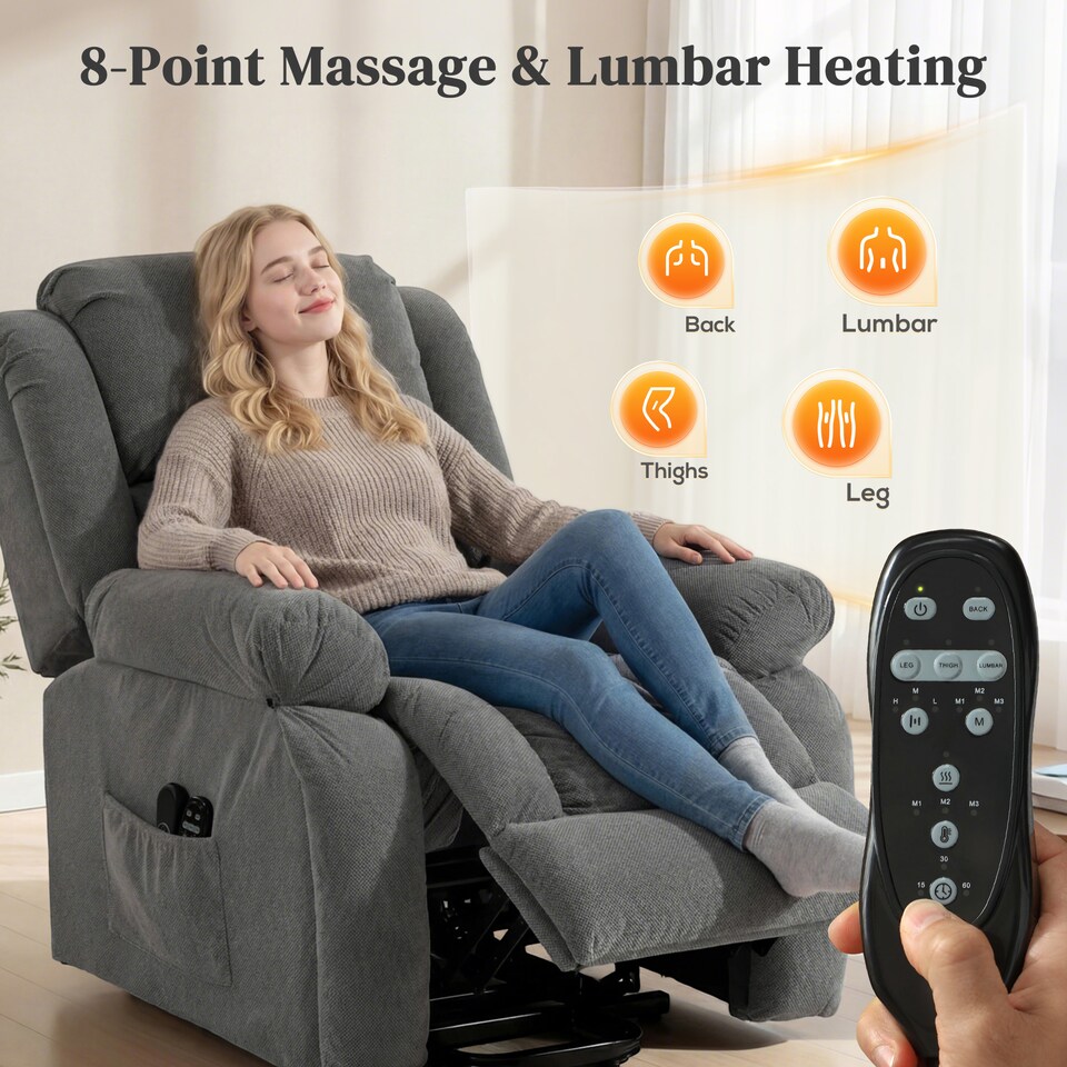 image 1 of HOMCOM Power Lift Recliner Chair, Reclining Chair with Massage, Grey | Grey | Grey | One Size