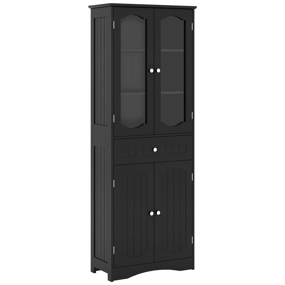 image 1 of COSTWAY 160cm Bathroom Storage Cabinet Freestanding Black Black