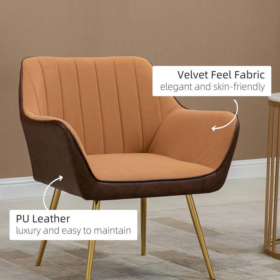 image 1 of HOMCOM Accent Chairs Velvet Armchairs for Living Room and Bedroom Light Brown