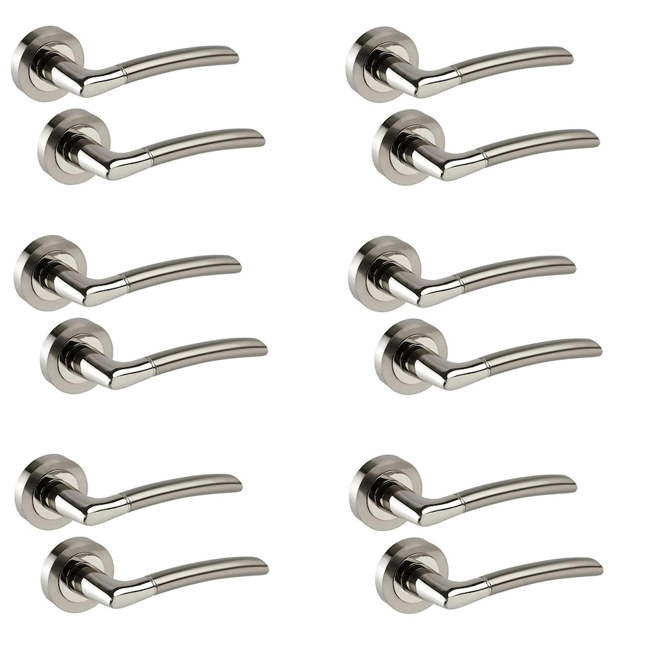 Golden Grace 6 Pairs GG606SSK Indiana Style Door Handles Lever Latch on Round Rose in Duo Chrome Finish | Grey | 6 Pairs