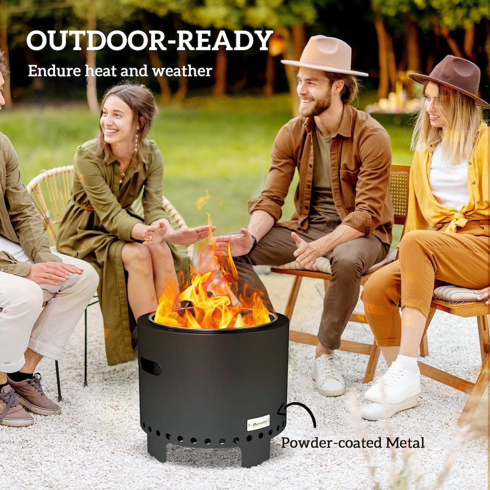 image 1 of Outsunny 45cm Smokeless Wood Burning Firepit Metal Fire Pit, Dark Grey | Grey | Dark Grey
